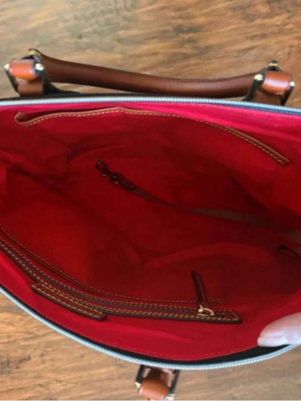 Dooney & Bourke Navy Shoulder Satchel with Brown Leather Trim